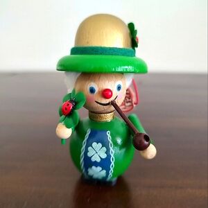 Vintage Steinbach Christmas Ornament Lucky Shamrock Pipe Smoker German Wood